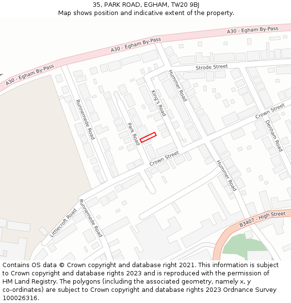 35, PARK ROAD, EGHAM, TW20 9BJ: Location map and indicative extent of plot