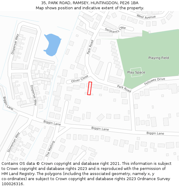 35, PARK ROAD, RAMSEY, HUNTINGDON, PE26 1BA: Location map and indicative extent of plot