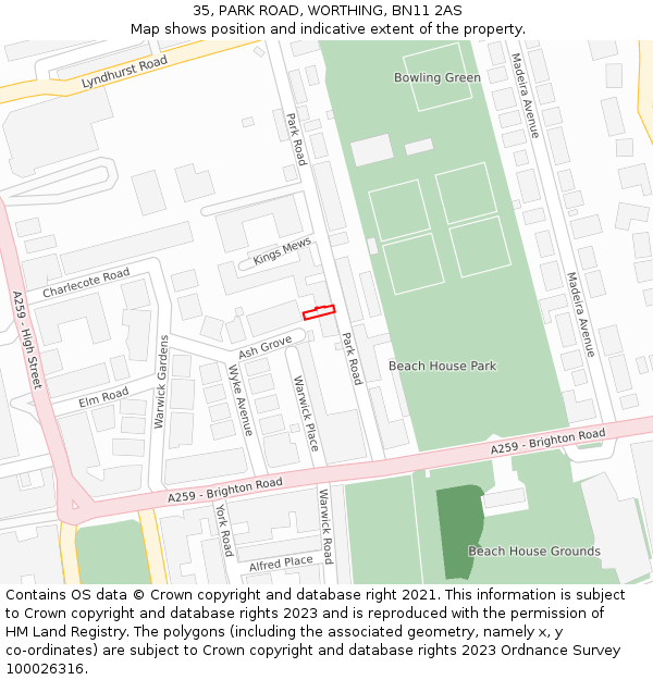 35, PARK ROAD, WORTHING, BN11 2AS: Location map and indicative extent of plot