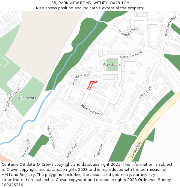 35, PARK VIEW ROAD, WITNEY, OX28 1GA: Location map and indicative extent of plot