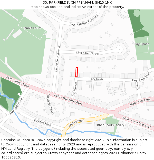 35, PARKFIELDS, CHIPPENHAM, SN15 1NX: Location map and indicative extent of plot