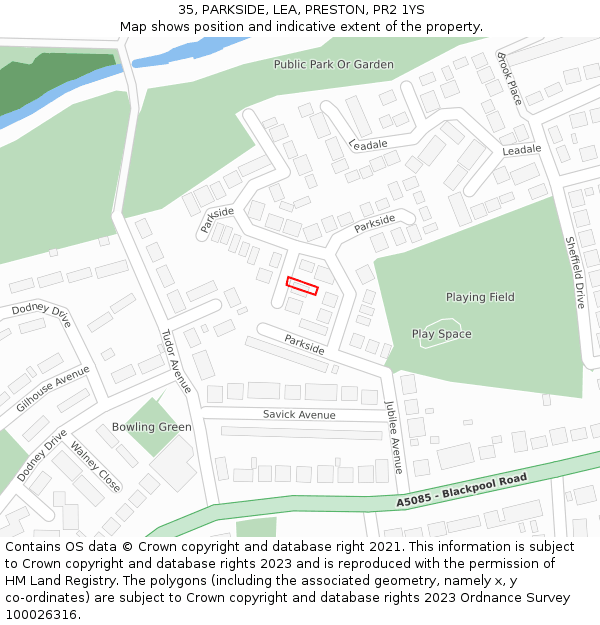 35, PARKSIDE, LEA, PRESTON, PR2 1YS: Location map and indicative extent of plot