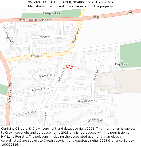 35, PASTURE LANE, SEAMER, SCARBOROUGH, YO12 4QP: Location map and indicative extent of plot