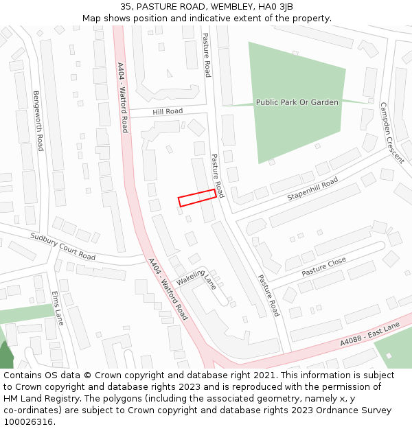 35, PASTURE ROAD, WEMBLEY, HA0 3JB: Location map and indicative extent of plot