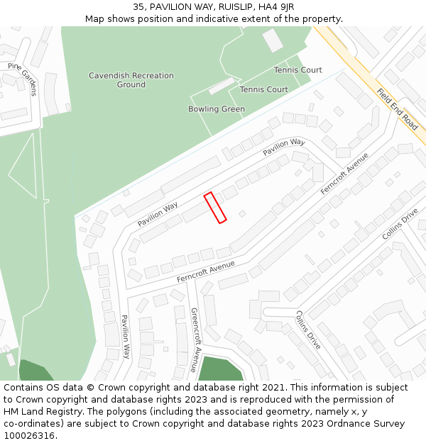 35, PAVILION WAY, RUISLIP, HA4 9JR: Location map and indicative extent of plot