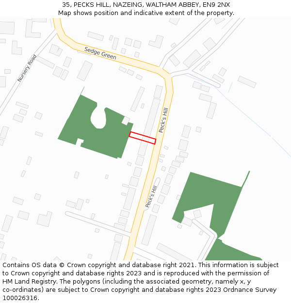 35, PECKS HILL, NAZEING, WALTHAM ABBEY, EN9 2NX: Location map and indicative extent of plot