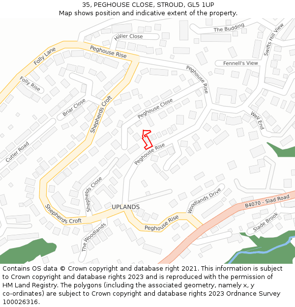 35, PEGHOUSE CLOSE, STROUD, GL5 1UP: Location map and indicative extent of plot