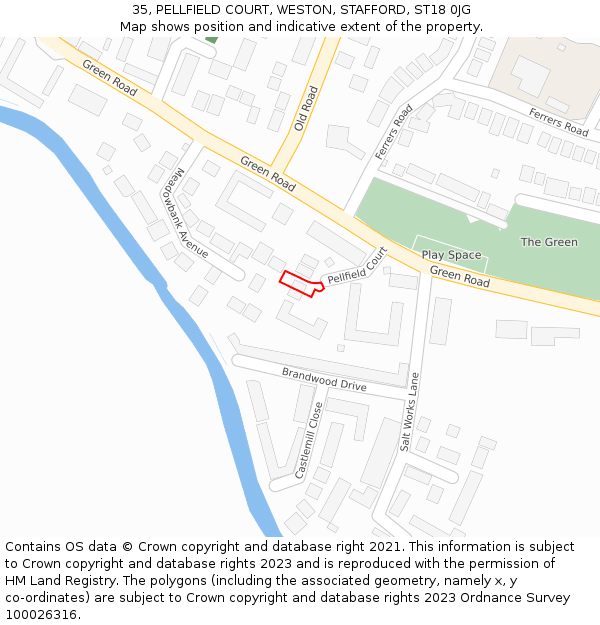 35, PELLFIELD COURT, WESTON, STAFFORD, ST18 0JG: Location map and indicative extent of plot