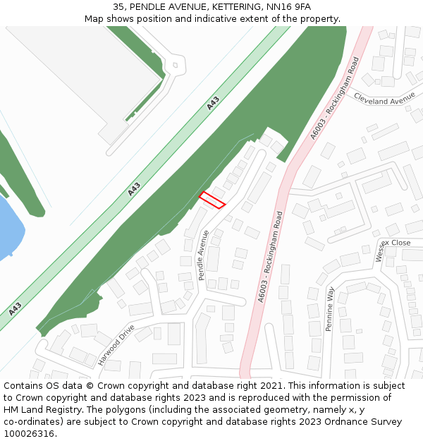 35, PENDLE AVENUE, KETTERING, NN16 9FA: Location map and indicative extent of plot