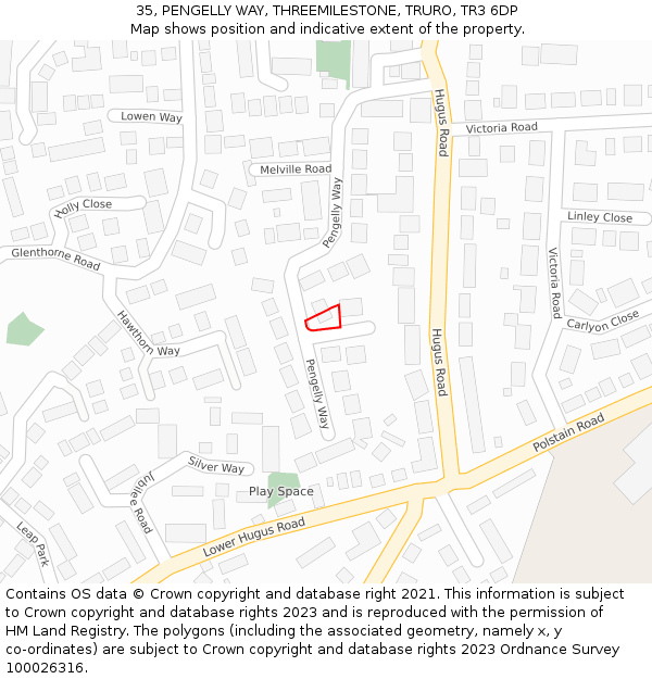 35, PENGELLY WAY, THREEMILESTONE, TRURO, TR3 6DP: Location map and indicative extent of plot