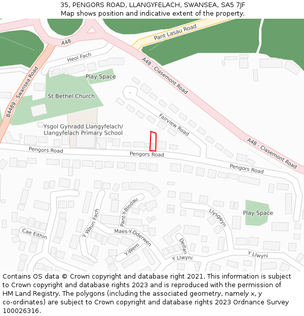 35, PENGORS ROAD, LLANGYFELACH, SWANSEA, SA5 7JF: Location map and indicative extent of plot