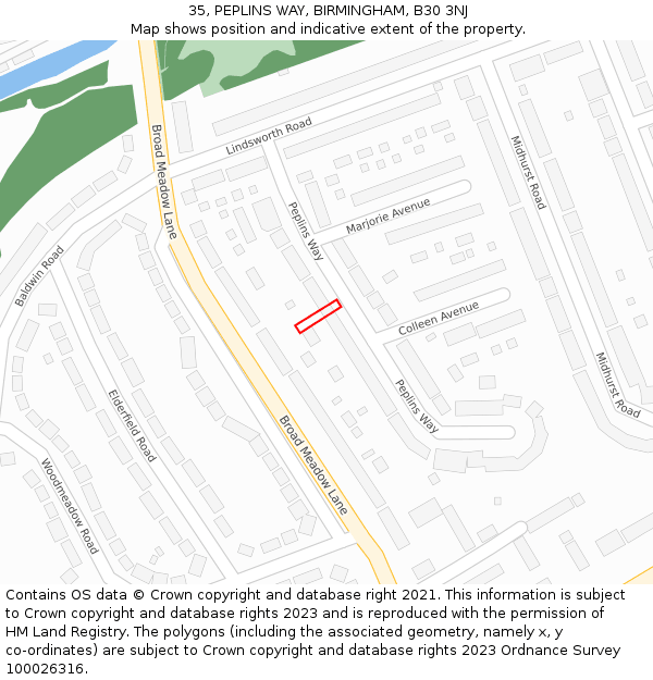 35, PEPLINS WAY, BIRMINGHAM, B30 3NJ: Location map and indicative extent of plot