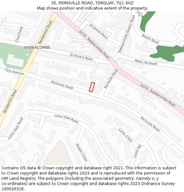 35, PERINVILLE ROAD, TORQUAY, TQ1 3NZ: Location map and indicative extent of plot