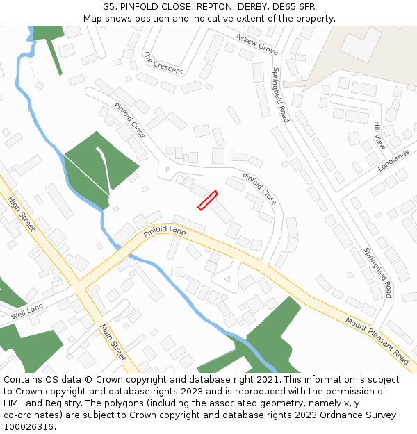 35, PINFOLD CLOSE, REPTON, DERBY, DE65 6FR: Location map and indicative extent of plot