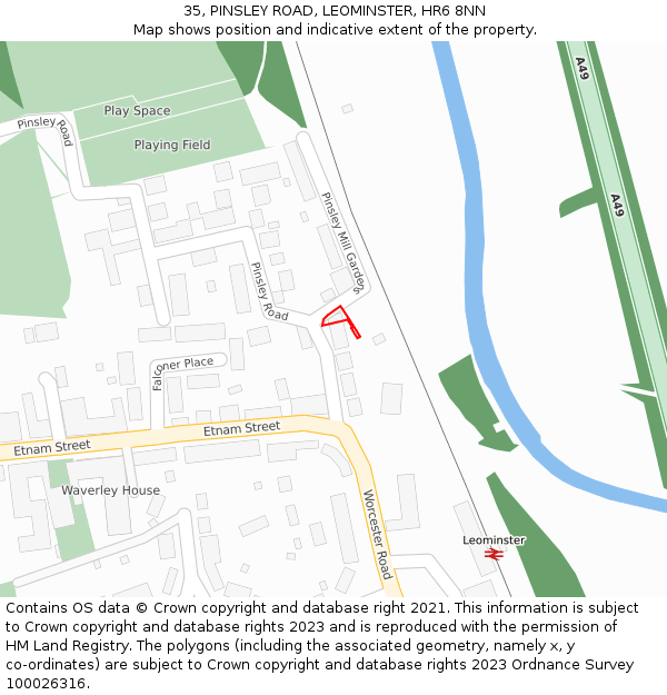 35, PINSLEY ROAD, LEOMINSTER, HR6 8NN: Location map and indicative extent of plot