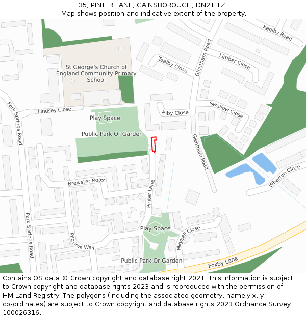 35, PINTER LANE, GAINSBOROUGH, DN21 1ZF: Location map and indicative extent of plot