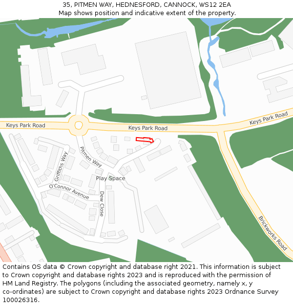 35, PITMEN WAY, HEDNESFORD, CANNOCK, WS12 2EA: Location map and indicative extent of plot