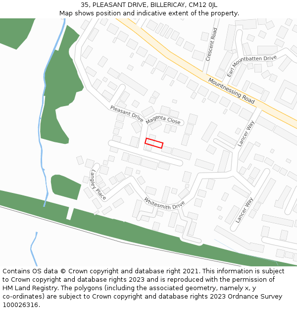 35, PLEASANT DRIVE, BILLERICAY, CM12 0JL: Location map and indicative extent of plot