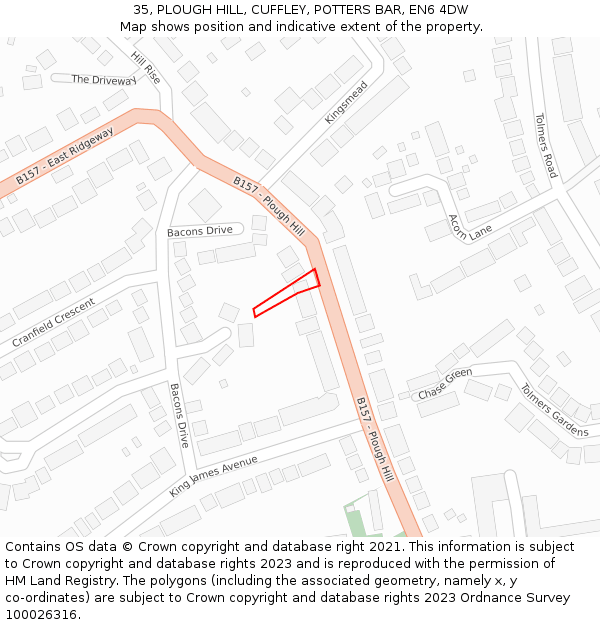 35, PLOUGH HILL, CUFFLEY, POTTERS BAR, EN6 4DW: Location map and indicative extent of plot