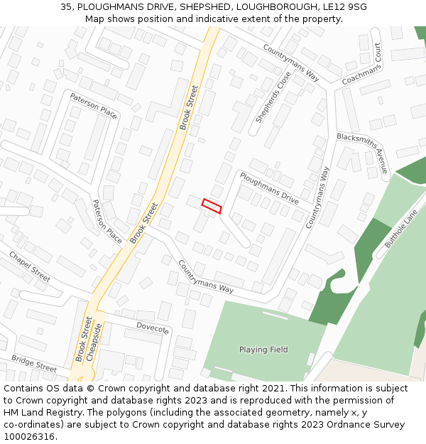 35, PLOUGHMANS DRIVE, SHEPSHED, LOUGHBOROUGH, LE12 9SG: Location map and indicative extent of plot