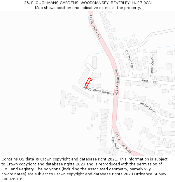 35, PLOUGHMANS GARDENS, WOODMANSEY, BEVERLEY, HU17 0GN: Location map and indicative extent of plot