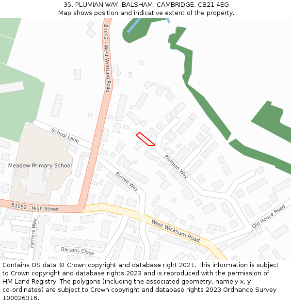35, PLUMIAN WAY, BALSHAM, CAMBRIDGE, CB21 4EG: Location map and indicative extent of plot