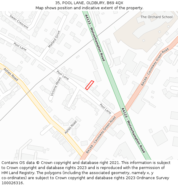 35, POOL LANE, OLDBURY, B69 4QX: Location map and indicative extent of plot