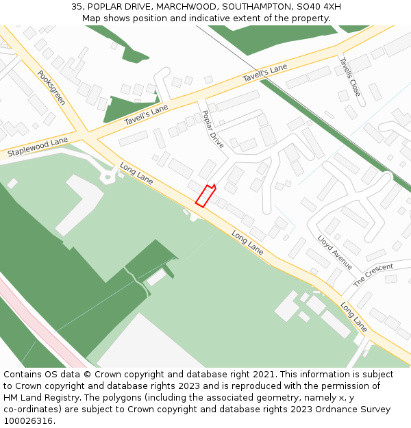 35, POPLAR DRIVE, MARCHWOOD, SOUTHAMPTON, SO40 4XH: Location map and indicative extent of plot