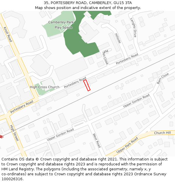 35, PORTESBERY ROAD, CAMBERLEY, GU15 3TA: Location map and indicative extent of plot