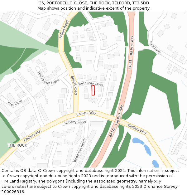 35, PORTOBELLO CLOSE, THE ROCK, TELFORD, TF3 5DB: Location map and indicative extent of plot