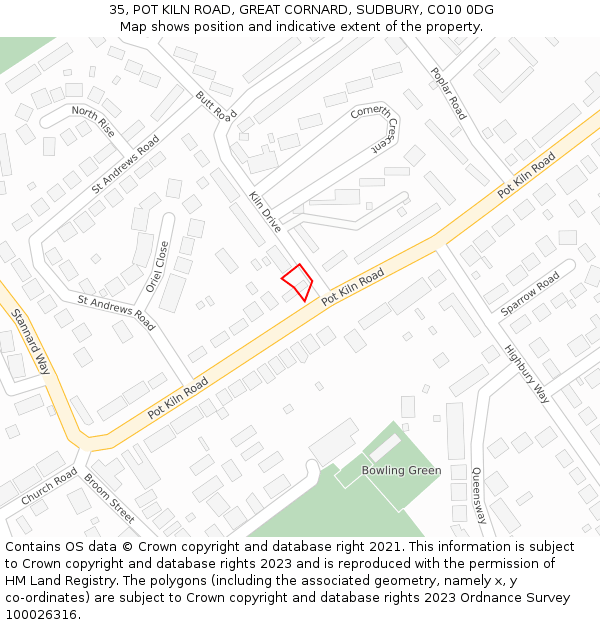 35, POT KILN ROAD, GREAT CORNARD, SUDBURY, CO10 0DG: Location map and indicative extent of plot