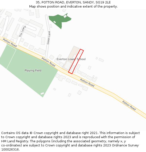 35, POTTON ROAD, EVERTON, SANDY, SG19 2LE: Location map and indicative extent of plot