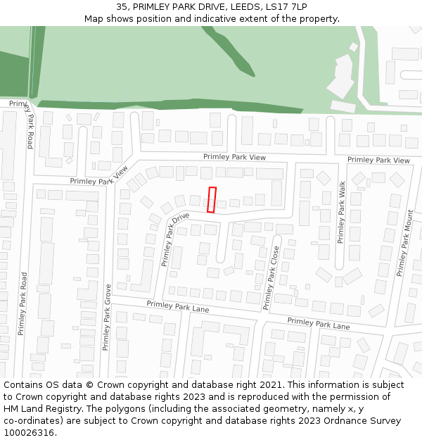 35, PRIMLEY PARK DRIVE, LEEDS, LS17 7LP: Location map and indicative extent of plot