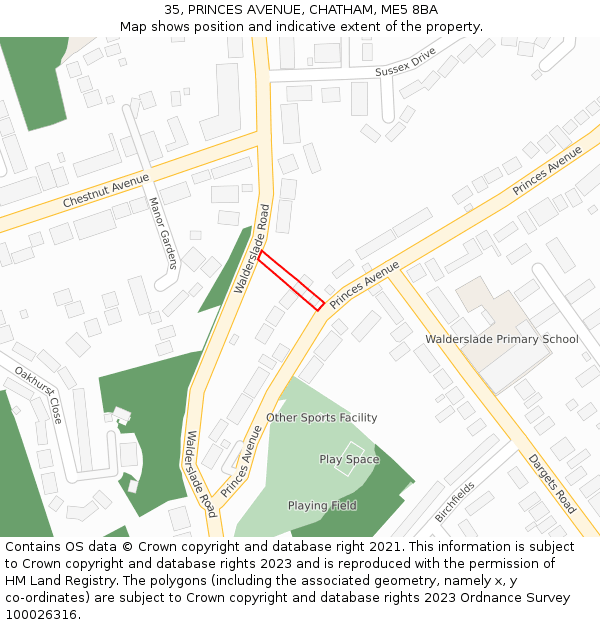 35, PRINCES AVENUE, CHATHAM, ME5 8BA: Location map and indicative extent of plot