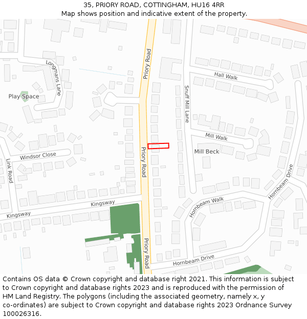 35, PRIORY ROAD, COTTINGHAM, HU16 4RR: Location map and indicative extent of plot