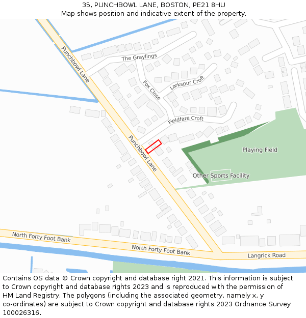 35, PUNCHBOWL LANE, BOSTON, PE21 8HU: Location map and indicative extent of plot