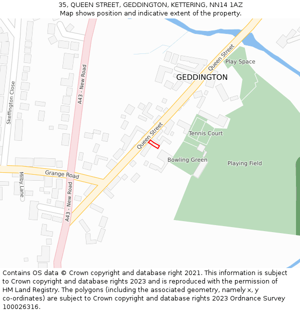 35, QUEEN STREET, GEDDINGTON, KETTERING, NN14 1AZ: Location map and indicative extent of plot