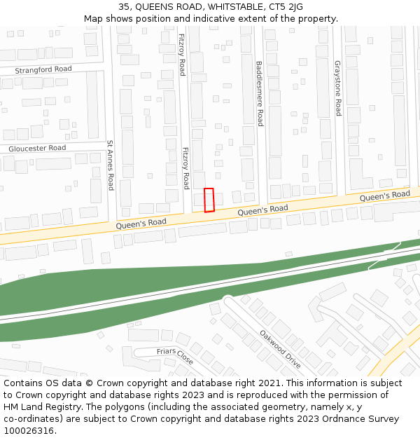 35, QUEENS ROAD, WHITSTABLE, CT5 2JG: Location map and indicative extent of plot