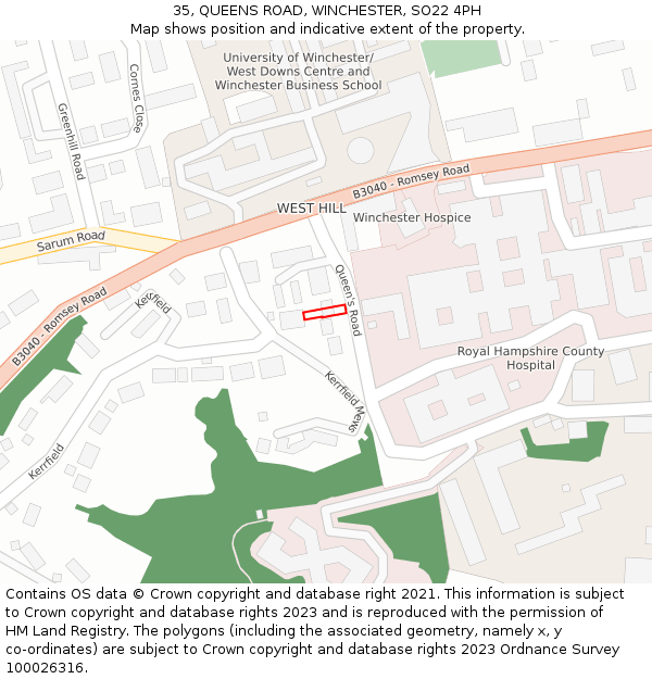 35, QUEENS ROAD, WINCHESTER, SO22 4PH: Location map and indicative extent of plot