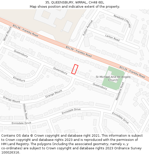 35, QUEENSBURY, WIRRAL, CH48 6EL: Location map and indicative extent of plot