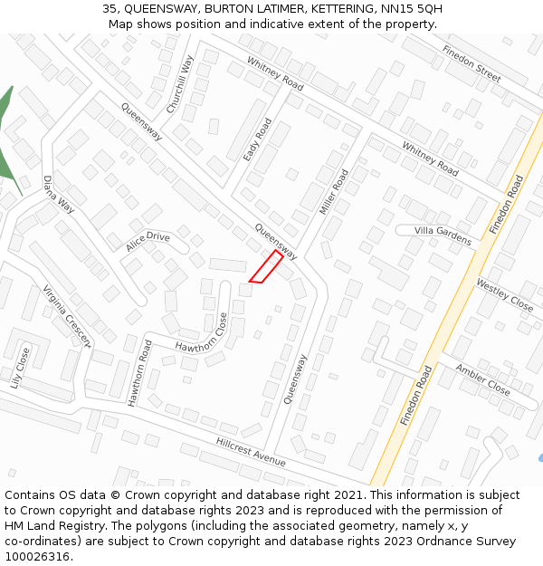 35, QUEENSWAY, BURTON LATIMER, KETTERING, NN15 5QH: Location map and indicative extent of plot