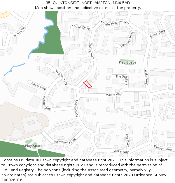 35, QUINTONSIDE, NORTHAMPTON, NN4 5AD: Location map and indicative extent of plot