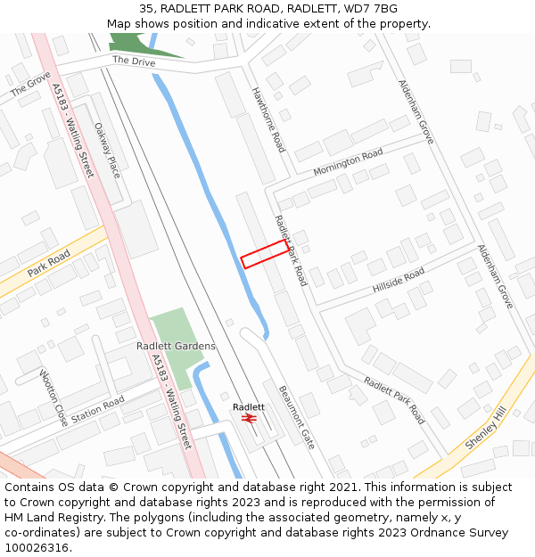 35, RADLETT PARK ROAD, RADLETT, WD7 7BG: Location map and indicative extent of plot