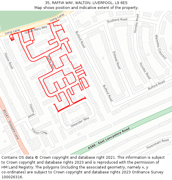 35, RAFFIA WAY, WALTON, LIVERPOOL, L9 6ES: Location map and indicative extent of plot