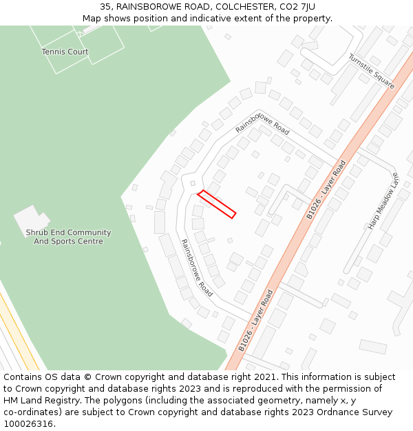 35, RAINSBOROWE ROAD, COLCHESTER, CO2 7JU: Location map and indicative extent of plot