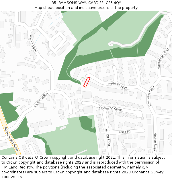 35, RAMSONS WAY, CARDIFF, CF5 4QY: Location map and indicative extent of plot