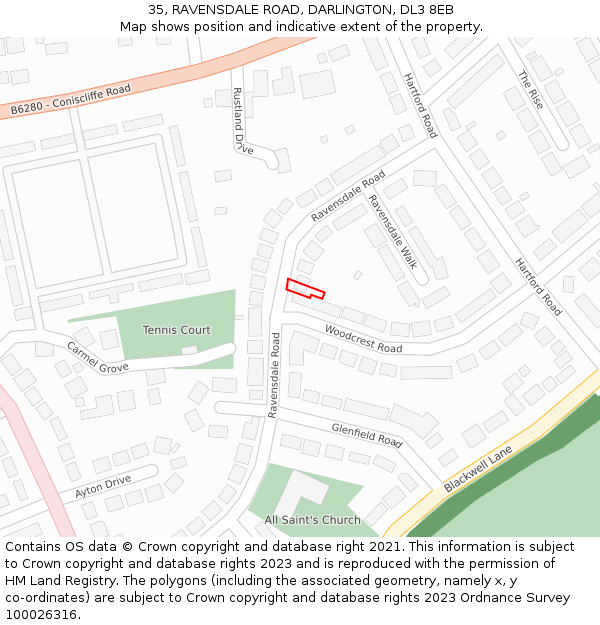 35, RAVENSDALE ROAD, DARLINGTON, DL3 8EB: Location map and indicative extent of plot