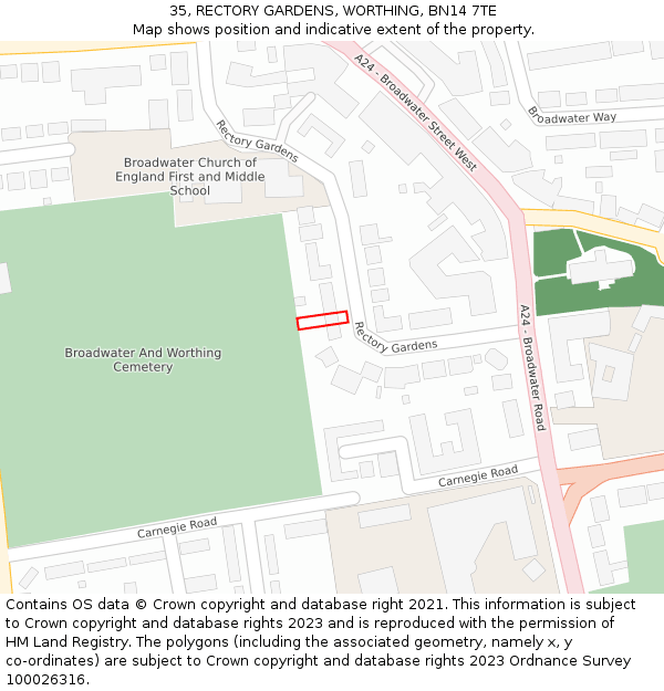35, RECTORY GARDENS, WORTHING, BN14 7TE: Location map and indicative extent of plot