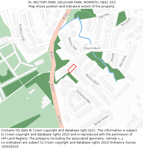 35, RECTORY PARK, DEUCHAR PARK, MORPETH, NE61 2SZ: Location map and indicative extent of plot