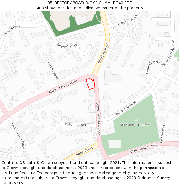 35, RECTORY ROAD, WOKINGHAM, RG40 1DP: Location map and indicative extent of plot